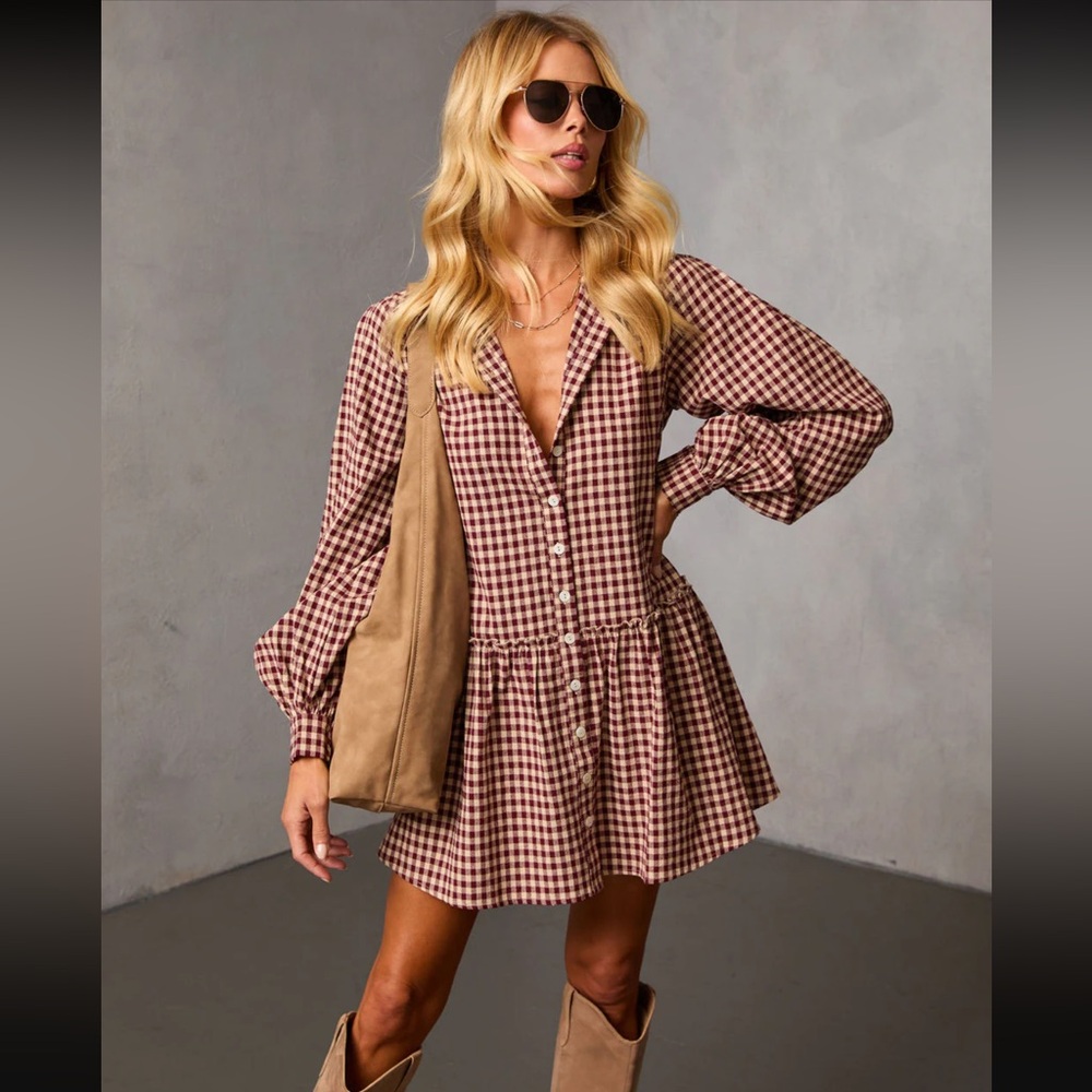 Gingham Mini Dress XL New